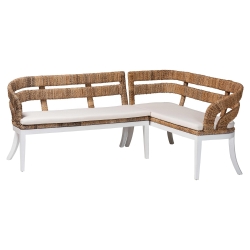 bali & pari Ubud Seagrass Dining Nook Set with Mahogany Wood Frame - L-Shaped Rattan Accent Corner Bench for Kitchen or Dining Room, 2-Piece